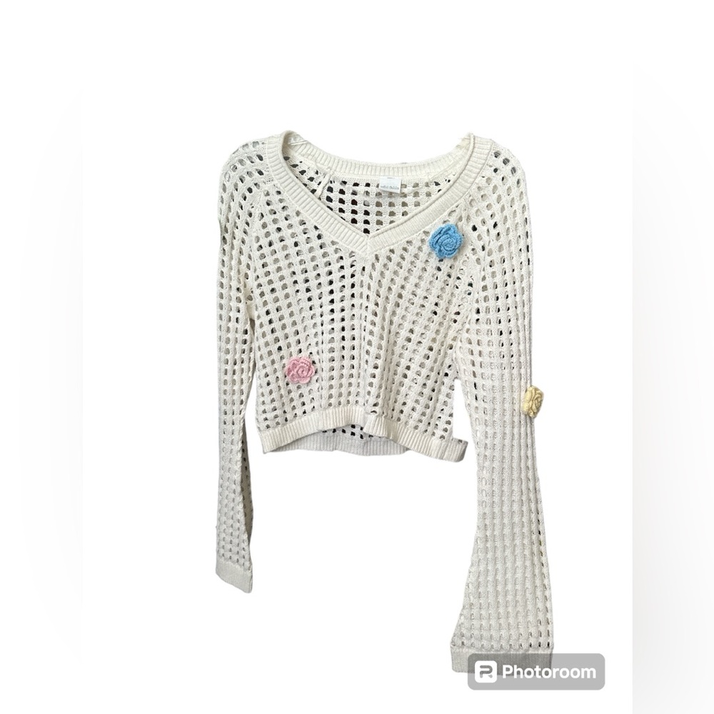 NWT Wild Fable Off White Crochet Pull Over Sweater Flower Summer overlay
